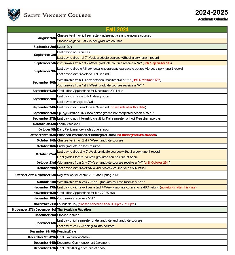 Academic Calendar 2024-2025