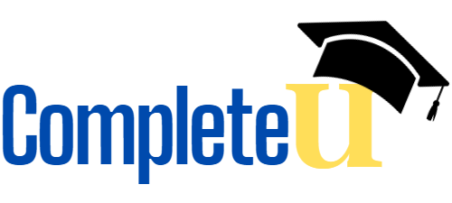 Logo for CompleteU, featuring bold blue and yellow typography.