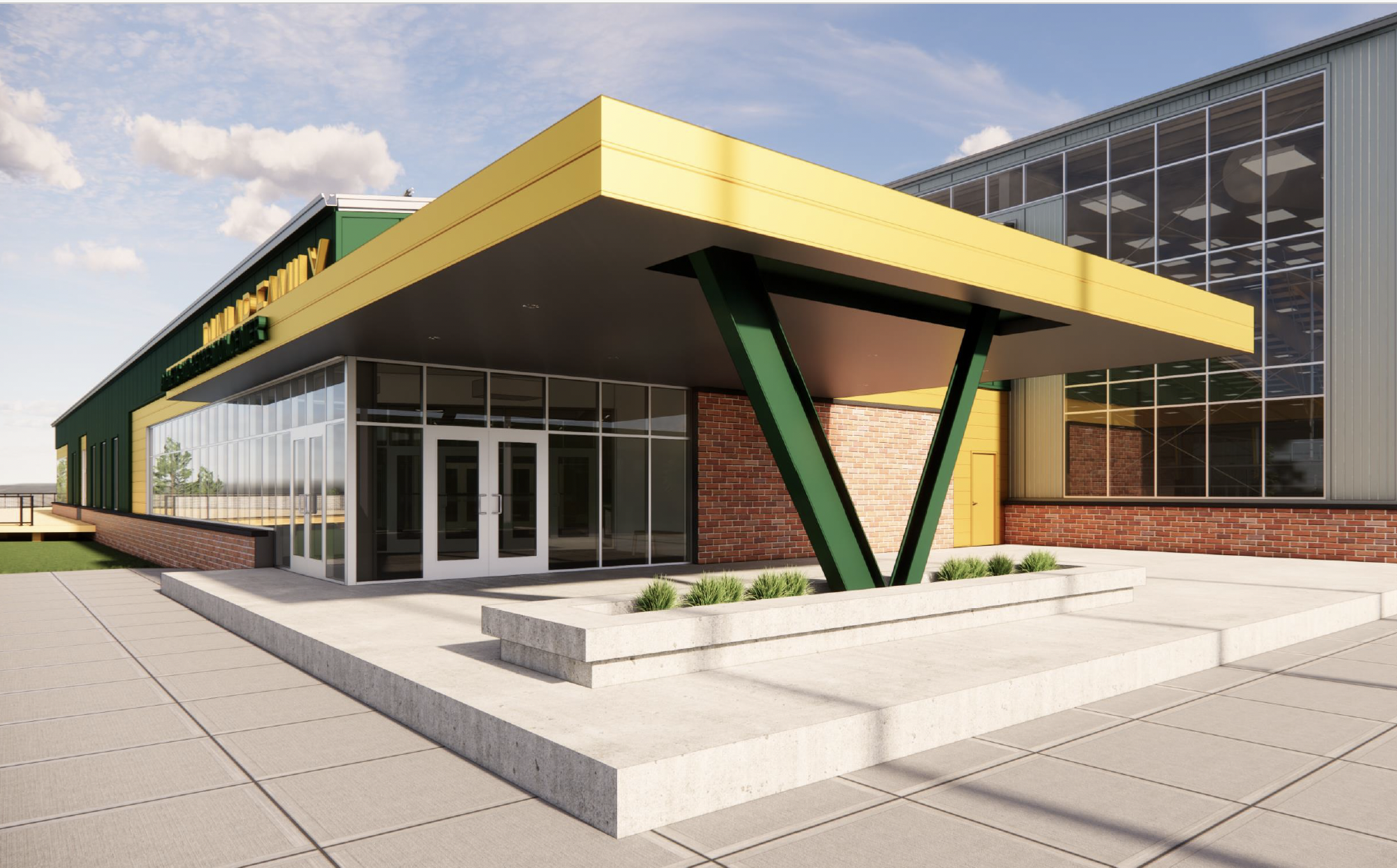 The entrance to the new Dunlap Family Athletic and Recreation Center, scheduled to open in November 2025