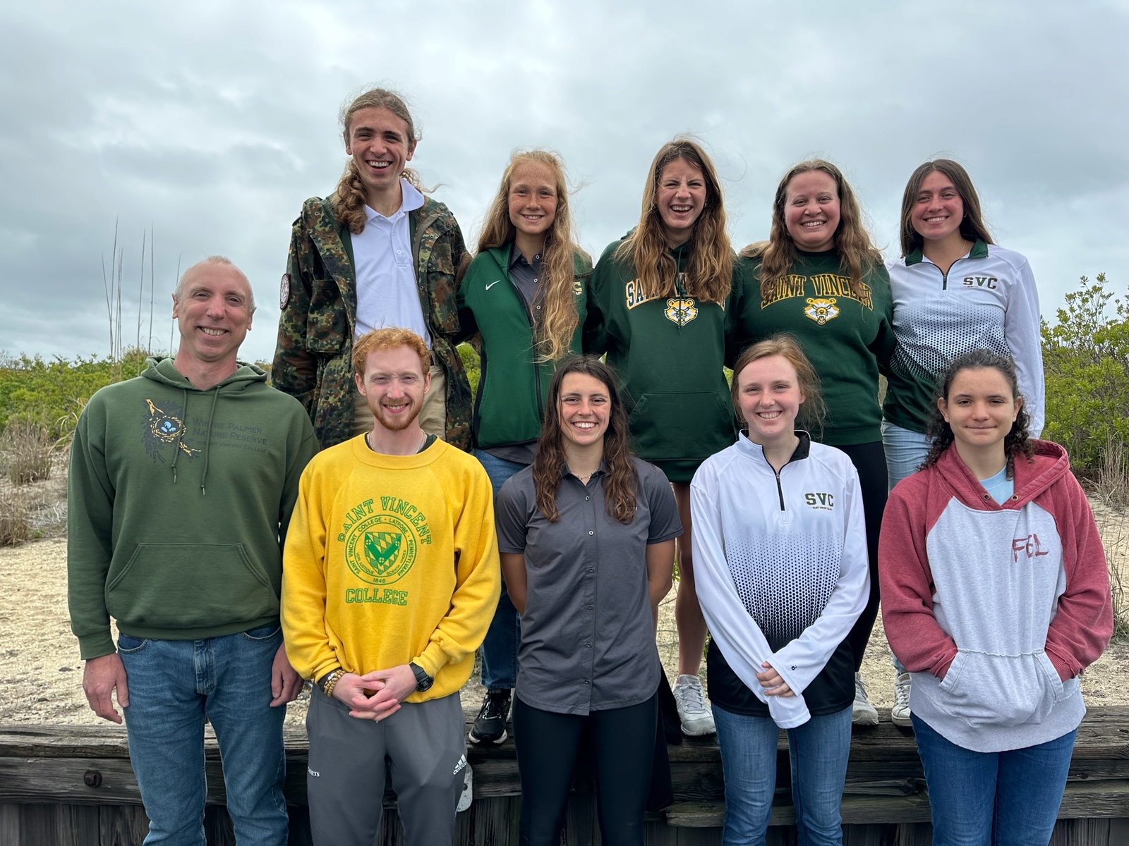 SVC’s team poses for a group photo during the competition.  Top row, from left: Jonah Weaver; Kristen Prince; Cassandra Lanza; Arianne Winkleblech, C'20; and Grace Scoville