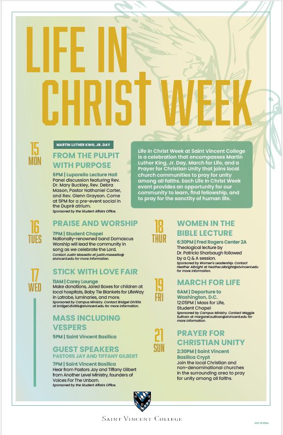 Saint Vincent College to celebrate Life in Christ Week