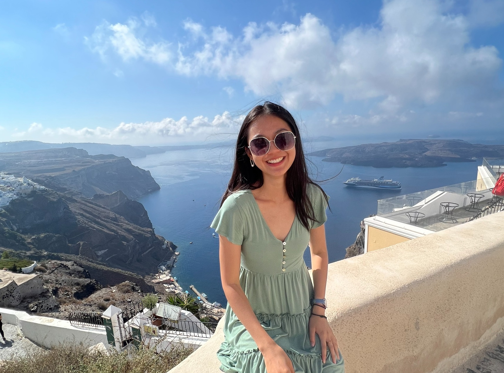 Julie Zhu in Santorini, Greece, during her semester at sea.
