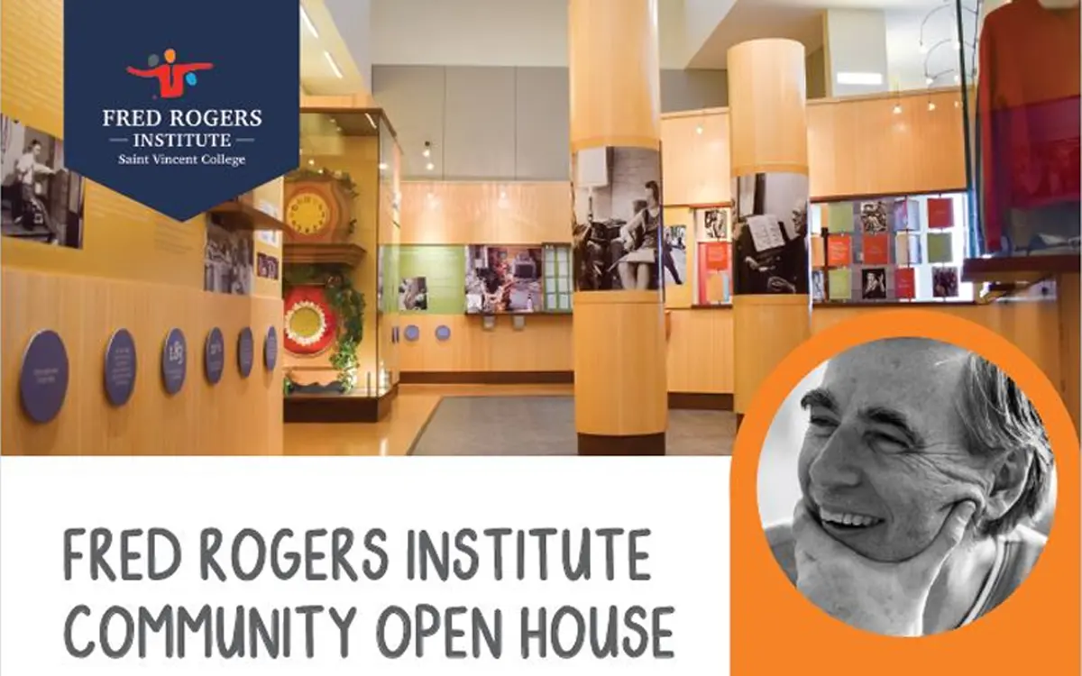 Community Open House flyer for the Fred Rogers Institute featuring event details, snacks, and activities.