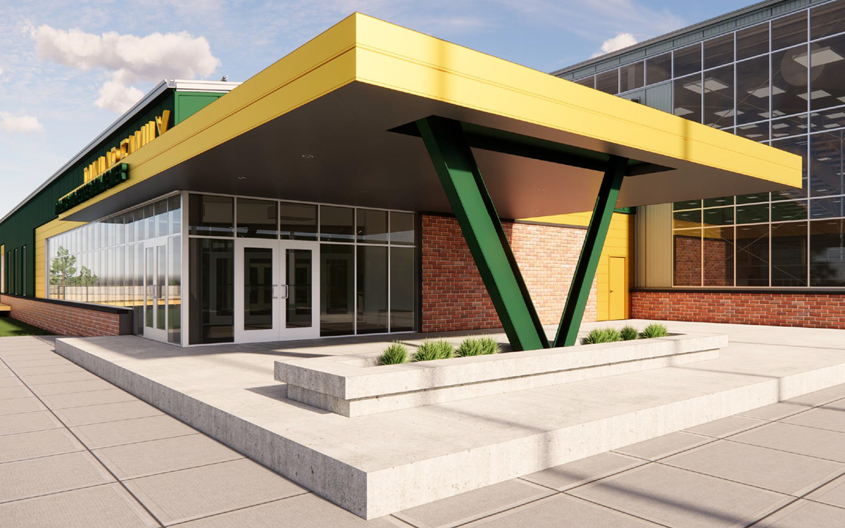 Computer 3D rendering of the Dunlap Center Entrance