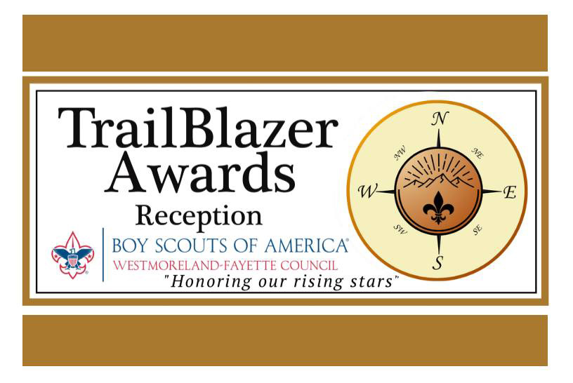 Logo for the TrailBlazer Awards Reception by the Boy Scouts of America, featuring a compass design and the tagline "Honoring our rising stars."