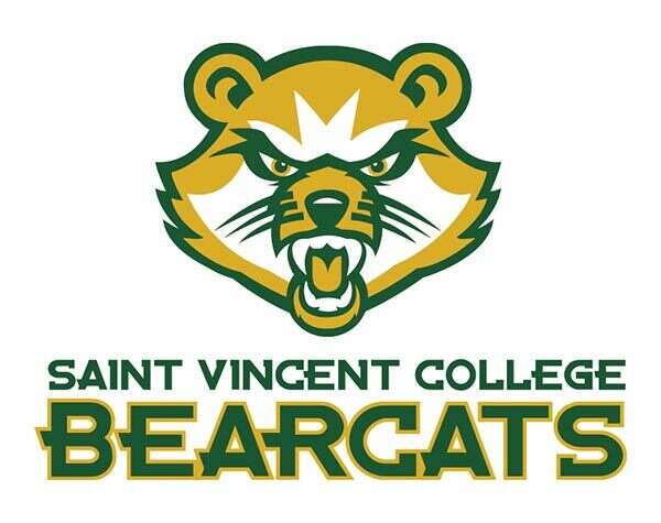 Saint Vincent College Bearcats logo featuring a fierce bear character in gold and green colors.