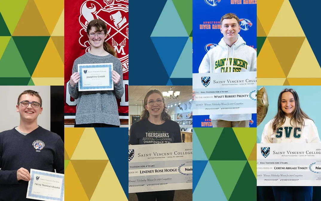 Collage of students holding certificates from Saint Vincent College, celebrating their achievements.